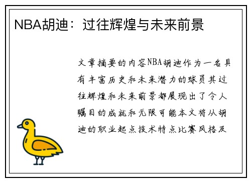 NBA胡迪：过往辉煌与未来前景